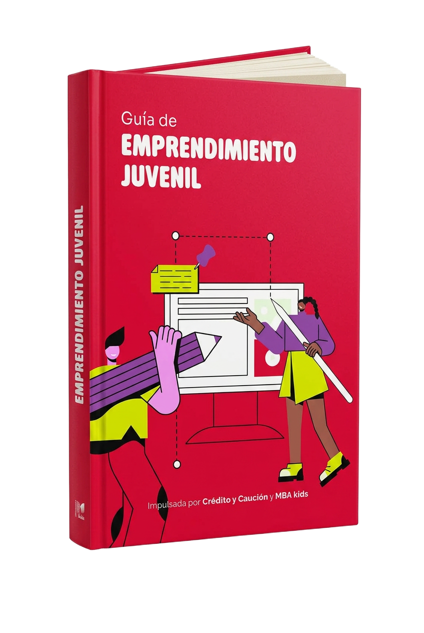 Mockup 3D de la portada de la Guía de Emprendimiento Juvenil